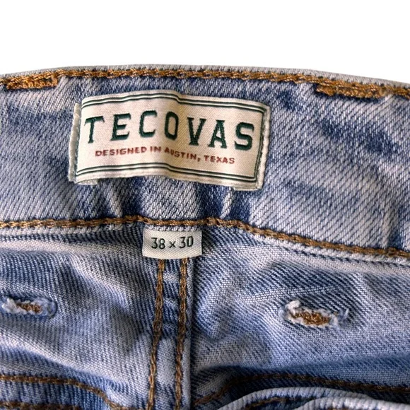Tecovas Slim Jean Light Blue Acid Wash Stretch Denim Mens 38x30 Distressed - Picture 3 of 8
